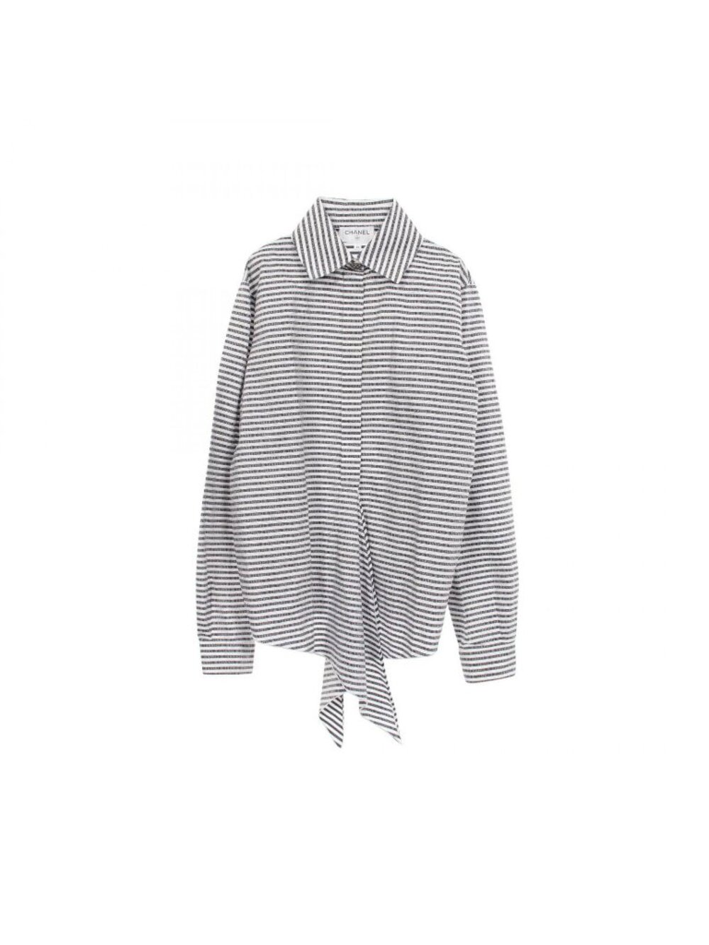 Chanel CC Logo Button Border Long Sleeve Cotton Shirt